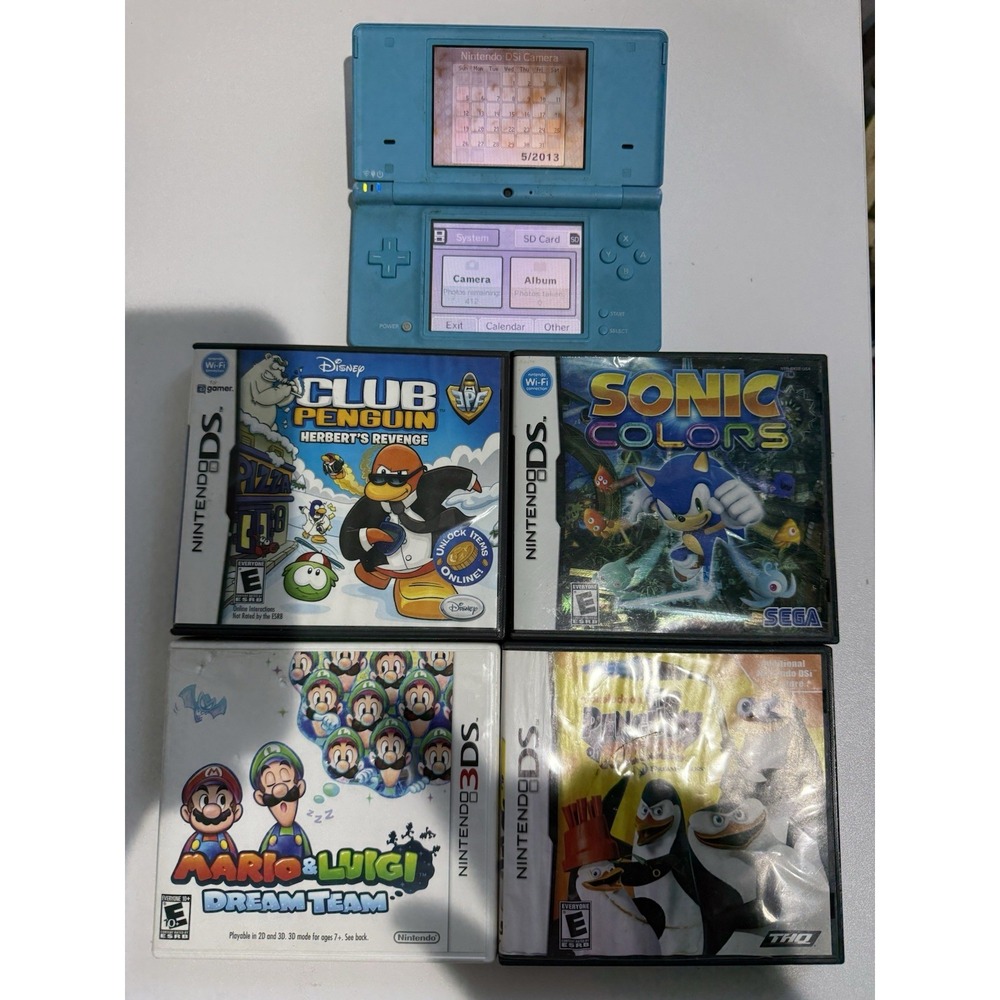 Nintendo DS Lite Console Blue & Lot Of 4 Games Tested NO CHARGER